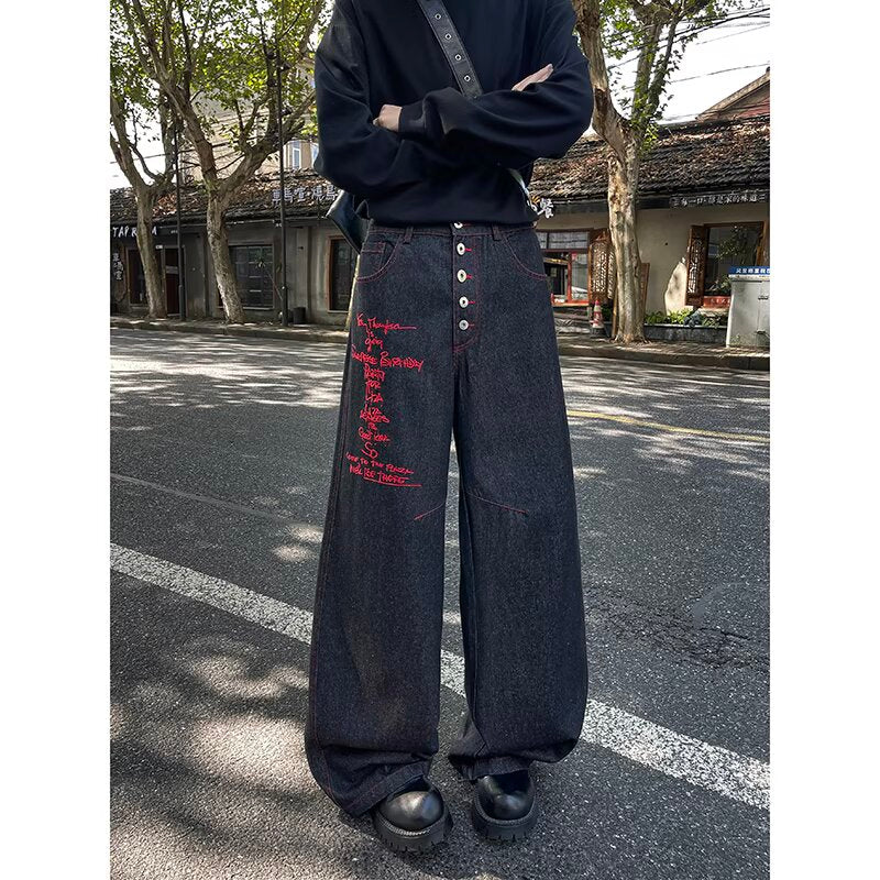 B385 American-style embroidered straight-leg jeans