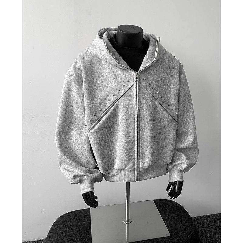 JA230 Spring Autumn Retro High-Collar Hooded Sweatshirt Jacket