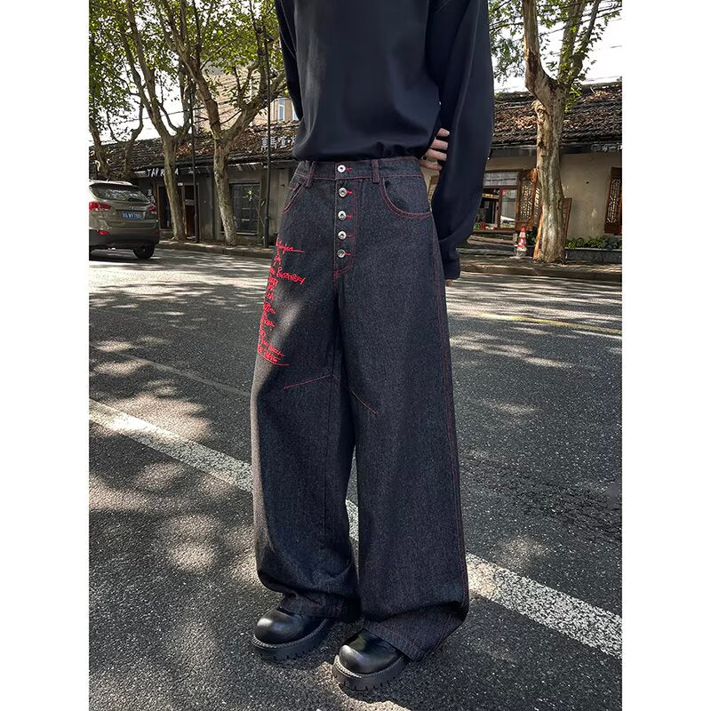 B385 American-style embroidered straight-leg jeans