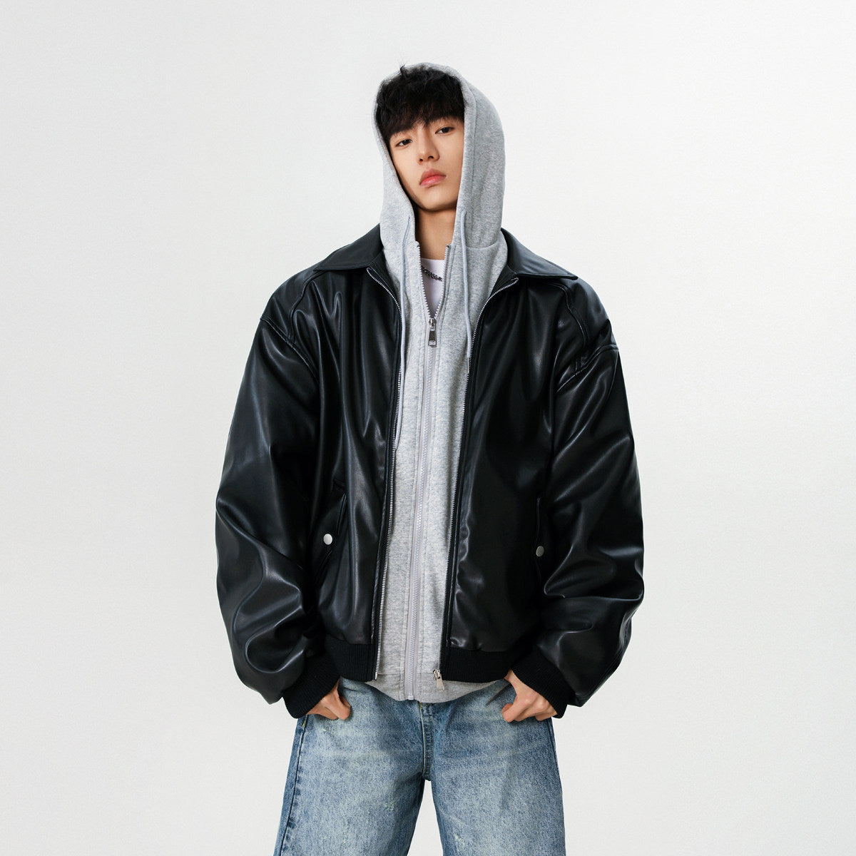 XZ266 Two-piece Hooded Leather Jacket