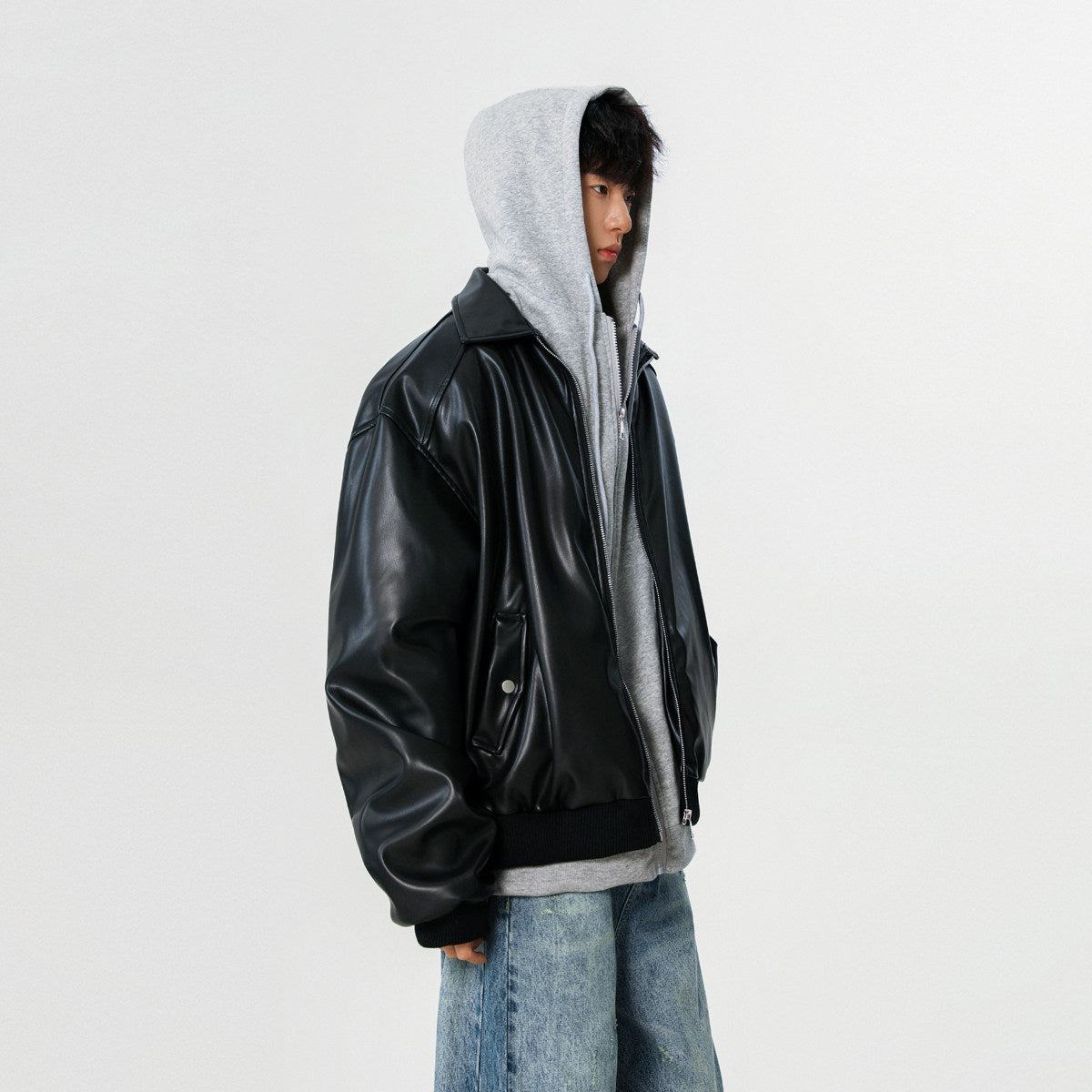 XZ266 Two-piece Hooded Leather Jacket