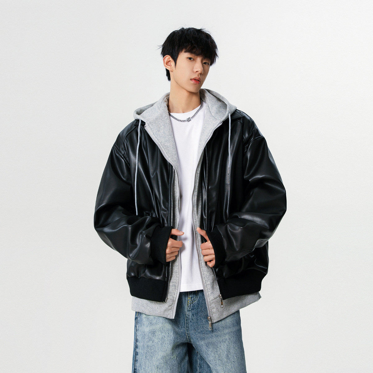 XZ266 Two-piece Hooded Leather Jacket