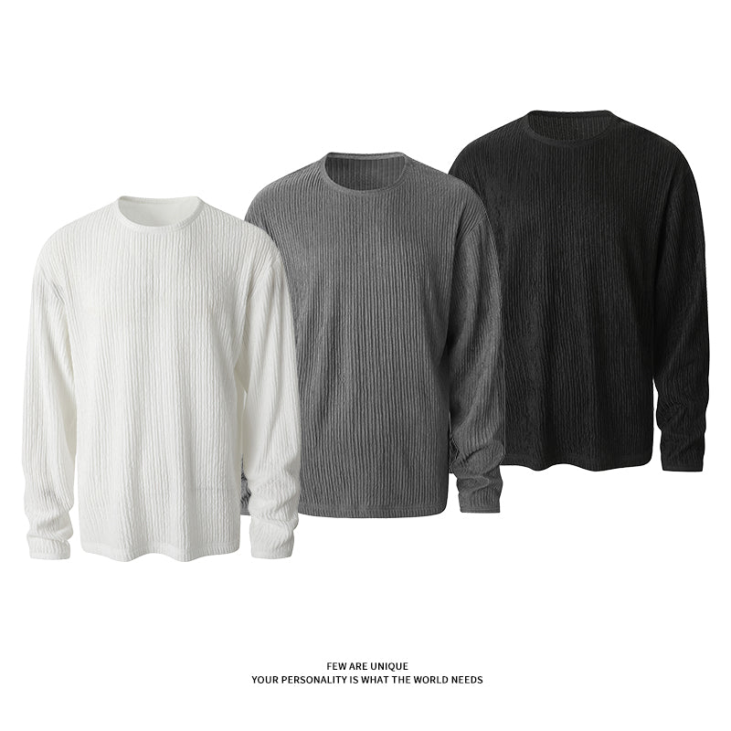 5Q4060-Simple solid-color round-neck long-sleeve T-shirt