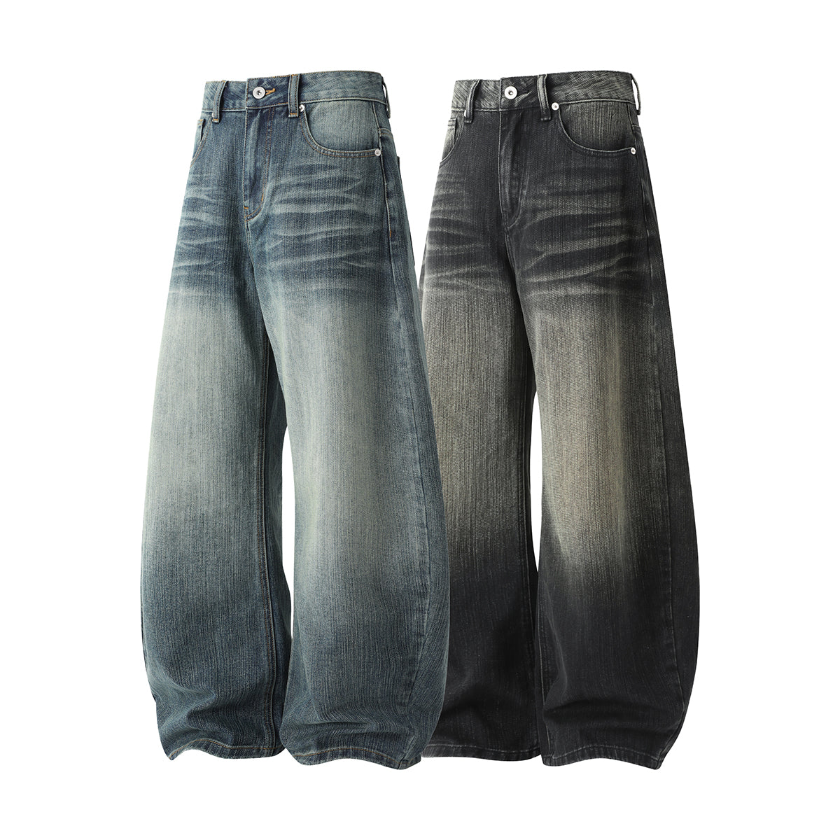 W516 best-selling bamboo-striped high-quality autumn-winter curved-leg denim pants
