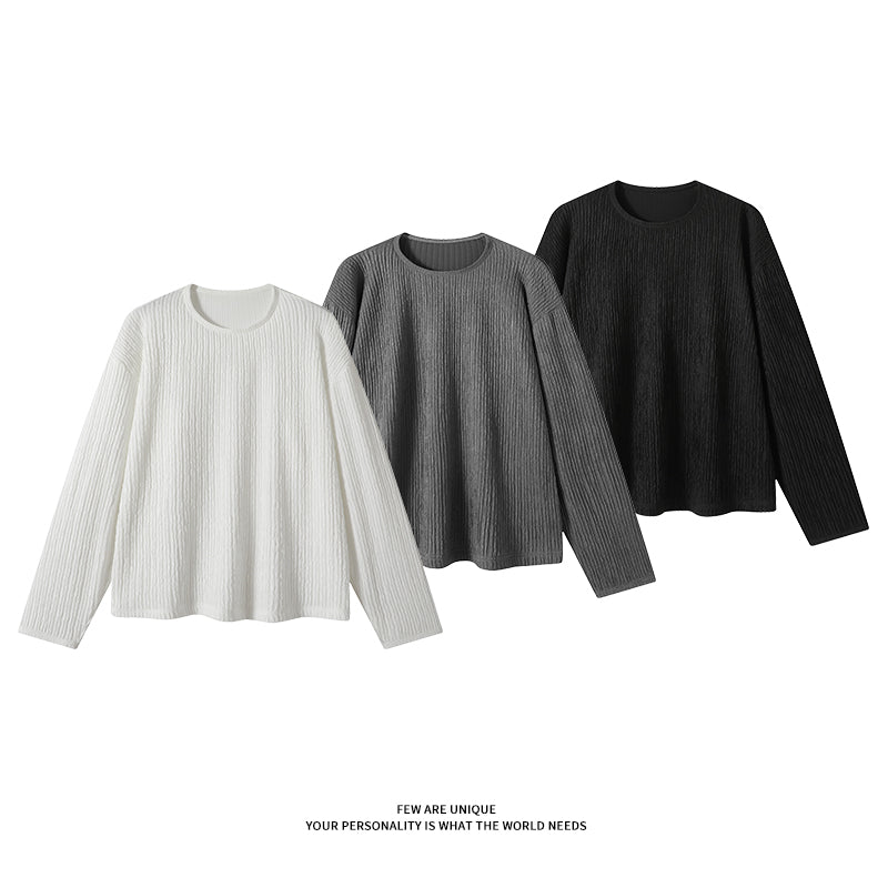 5Q4060-Simple solid-color round-neck long-sleeve T-shirt