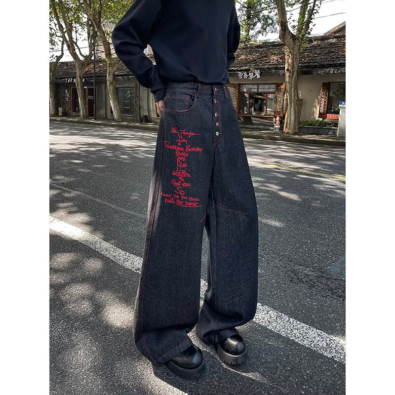 B385 American-style embroidered straight-leg jeans