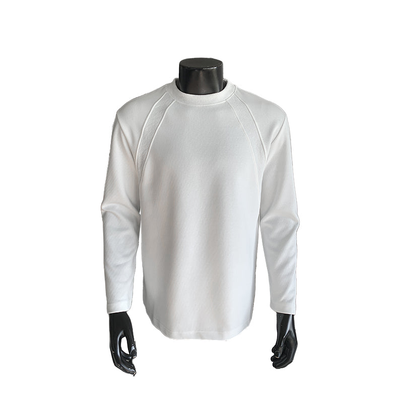 320g Pure Color Patchwork Casual Loose Fit Long Sleeve T-shirt for Men T50981