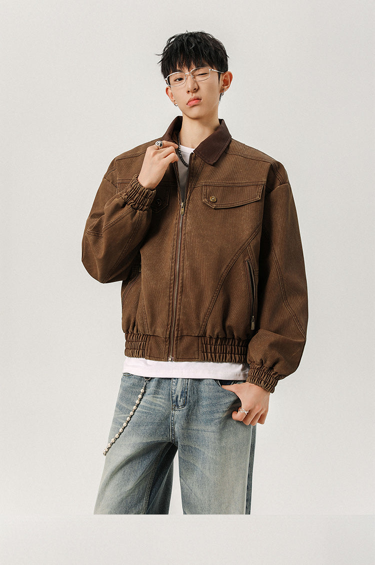 ブラウン ジャケット Men's Vintage Brown Retro Casual Zipped 100% Leather Racing Biker