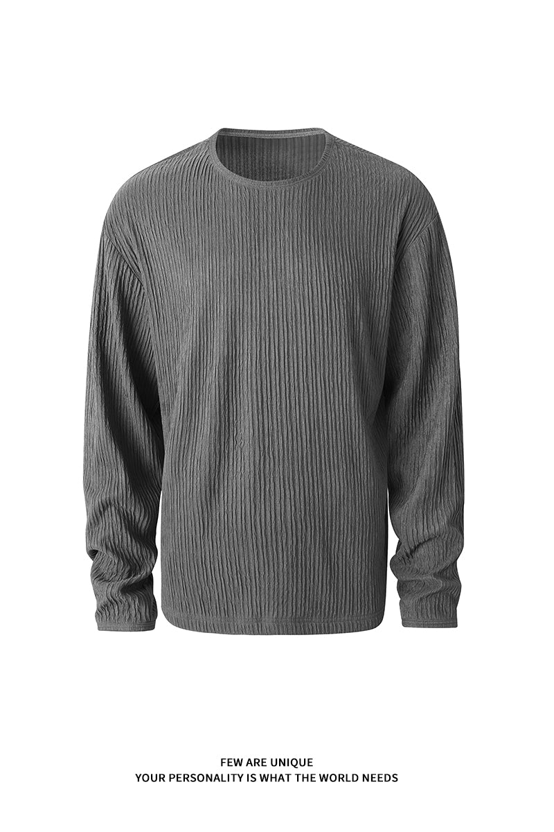 5Q4060-Simple solid-color round-neck long-sleeve T-shirt
