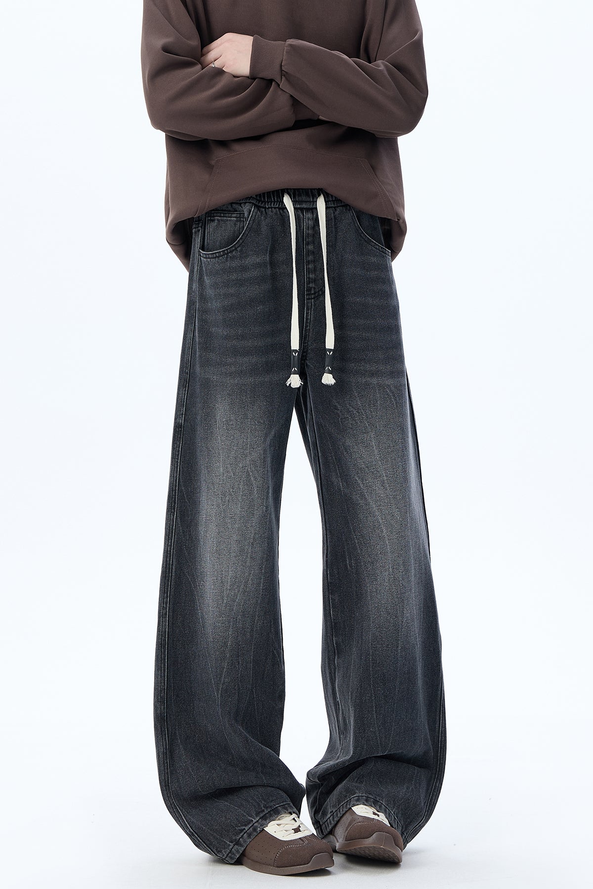 555 Lightning Pattern Washed Stretch Drawstring Jeans