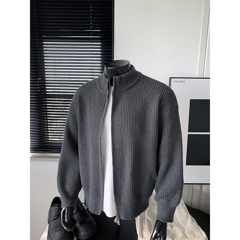 Double-zipper stand-collar oversized knitted sweater coat MY121