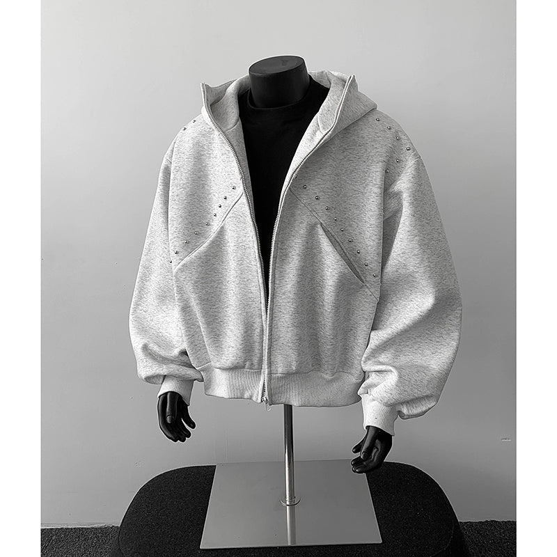 JA230 Spring Autumn Retro High-Collar Hooded Sweatshirt Jacket